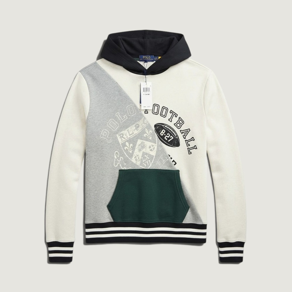 Polo Ralph Lauren Hoodie Boys 14-16 Multicolor Football Fleece Kangaroo Pocket